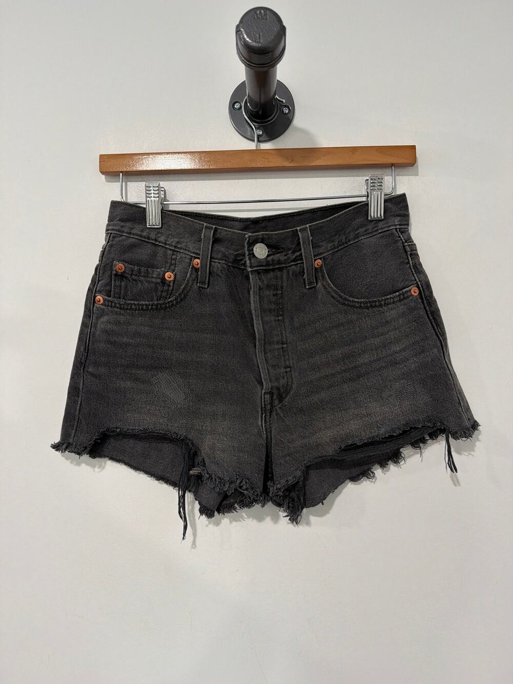 Levi's 501 Jean Shorts Chewed Hem Cutoff 2" Washed Black Size 25